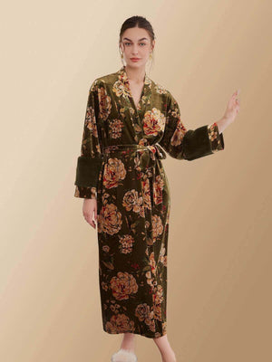 Bata kimono de terciopelo floral