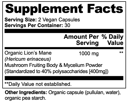 Premium Lion's Mane Mushroom | Vegan Capsules | 60 Count