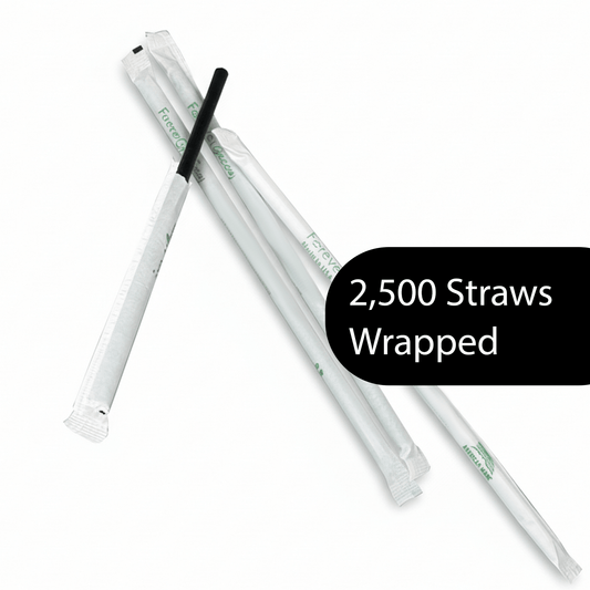 Wrapped 7.75'' x 0.24'' Compostable Black Jumbo Drinking Straws - 2,500 Count