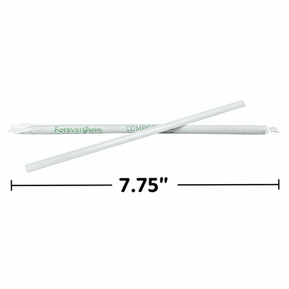 Wrapped 7.75'' x 0.24'' Compostable White Jumbo Drinking Straws - 2,500 Count
