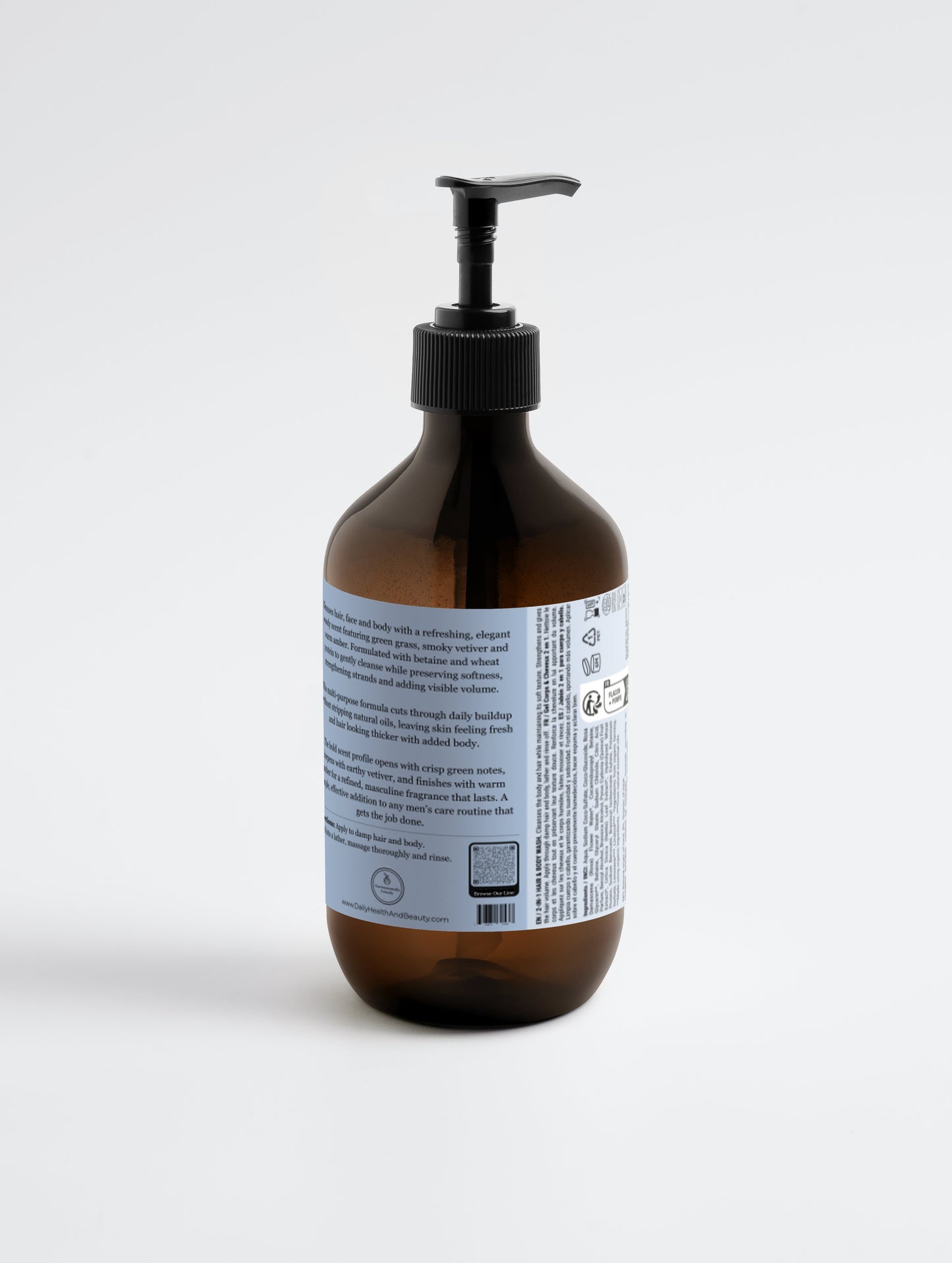 2-in-1 Hair & Body Wash For Men ingredients label — organic rose water, nettle extract, hydrolyzed wheat protein