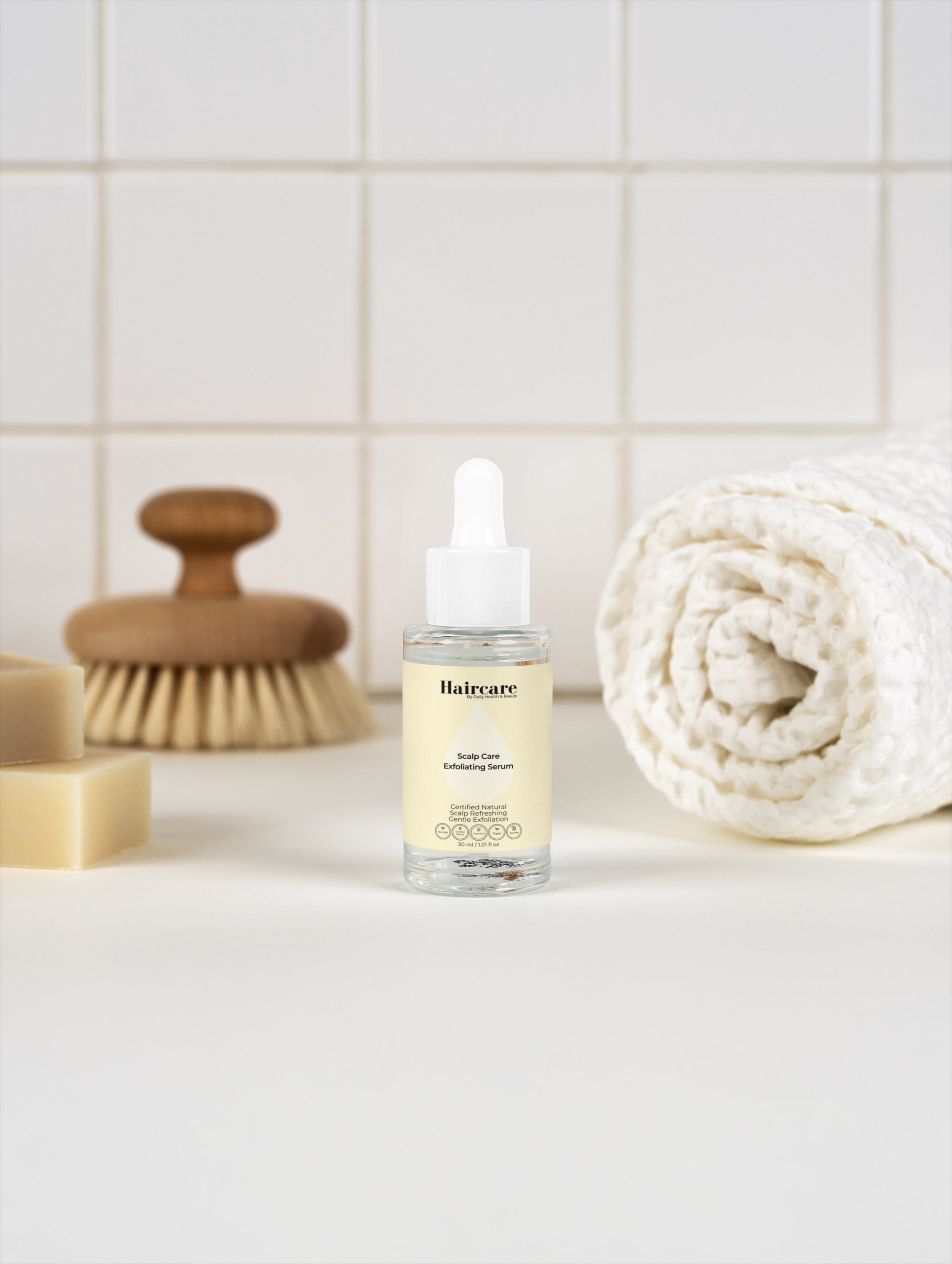 Scalp Care Exfoliating Serum back label — full INCI ingredients list, Ecocert COSMOS Natural certified