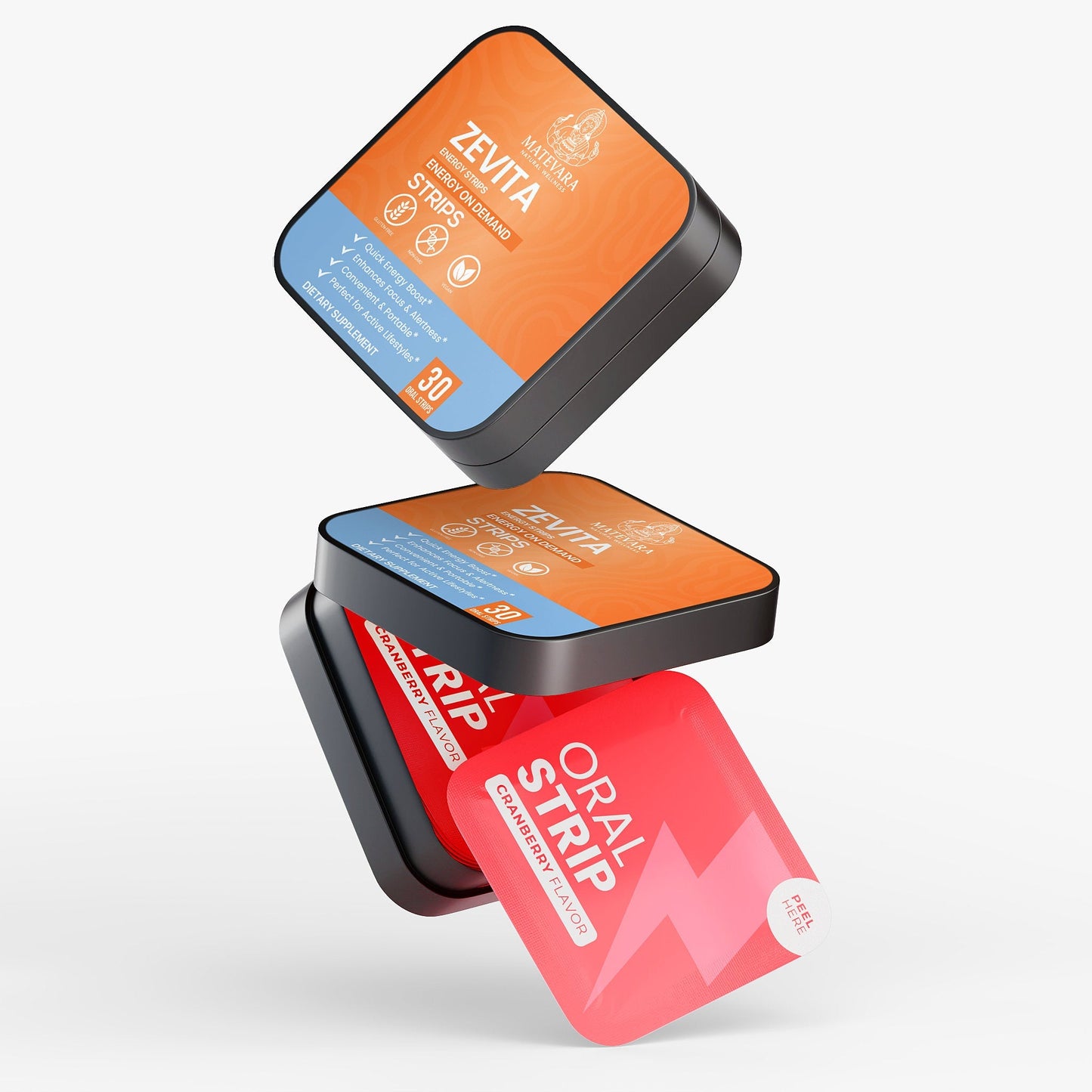 Zevita Energy Strips | Caffeine, L-Theanine & B12 | Quick-Dissolve Oral Strips for Energy & Focus | 30 Strips