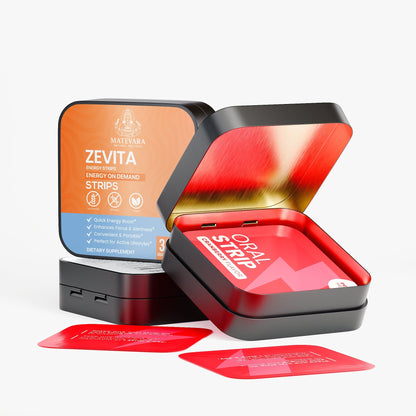 Zevita Energy Strips | Caffeine, L-Theanine & B12 | Quick-Dissolve Oral Strips for Energy & Focus | 30 Strips