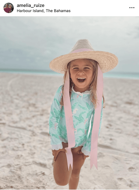 Zinnia Sun Hat for Little Girls (Age 4 - 10) - Long Pastel Pink Grosgrain Ribbon | Daily Health & Beauty